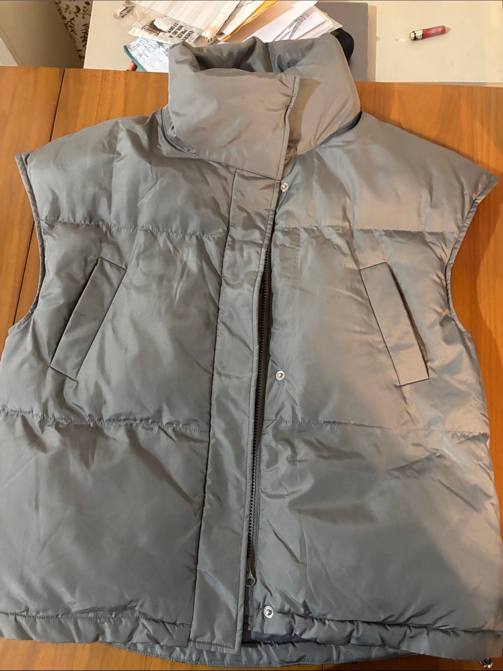Women's Gray Quilted Puffer Vest